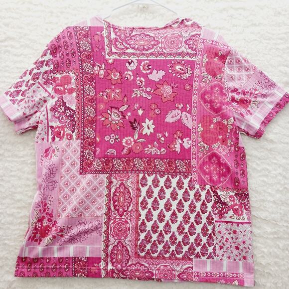T-Shirt Size L Pink Patchwork Bandana Boho Bloomcore Whimsycore Romantic Resort - Picture 2 of 12